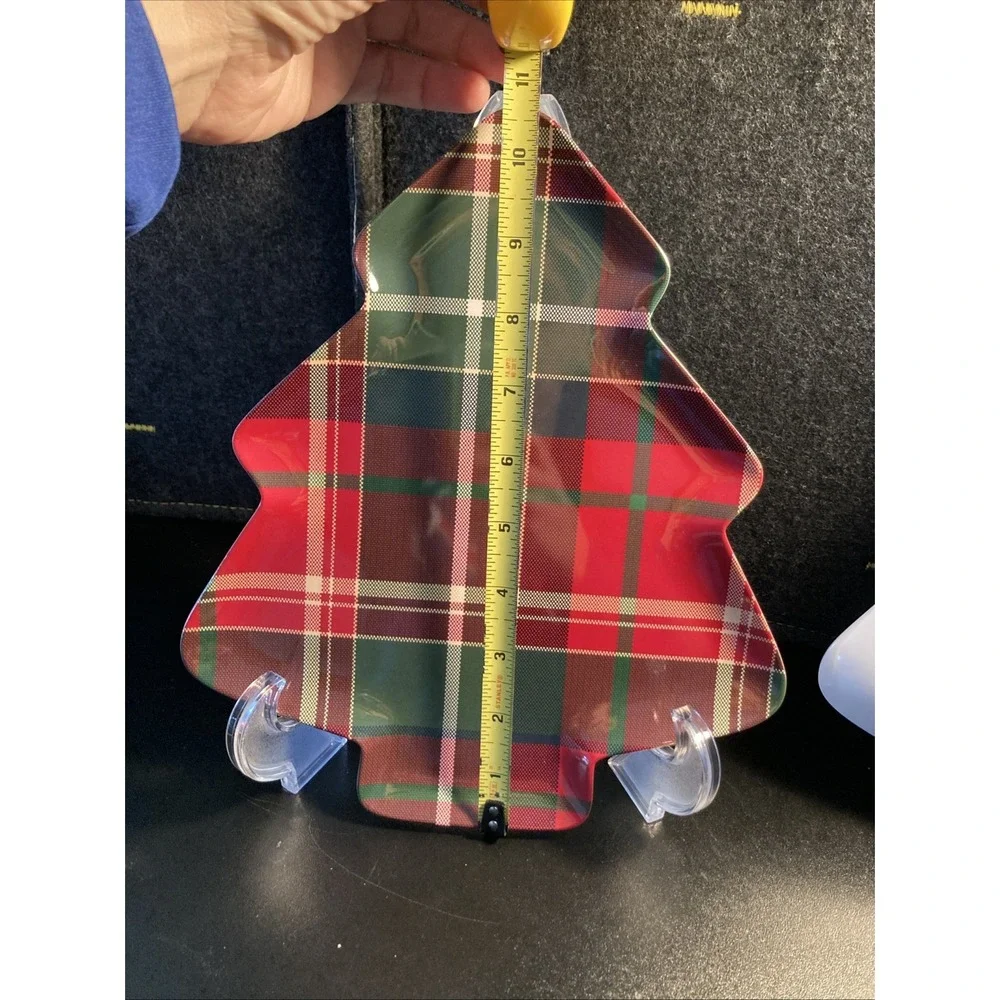 TOMMY BAHAMA Set Of 2 Christmas Tree  PLAID Tartan SERVING PLATTER TRAY Melamine